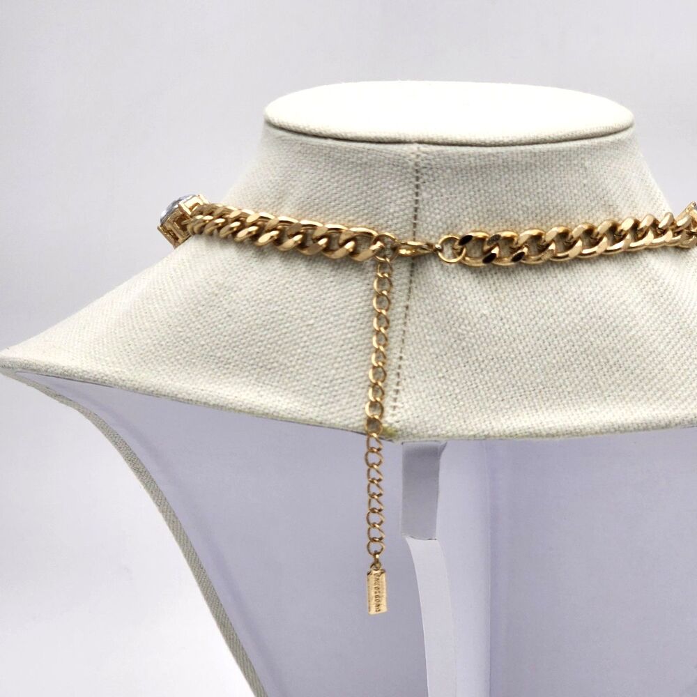 BaubleBar Vintage Large Jewel Light Blue Bib Statement Necklace 13" Gold Chain - Picture 3 of 6